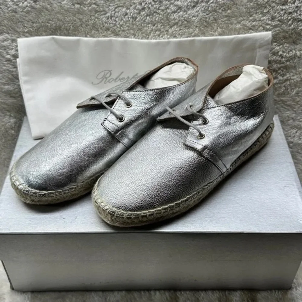 $495 - ROBERT CLERGERIE Eloise Silver Leather Espadrille Sneaker 5.5 (36)